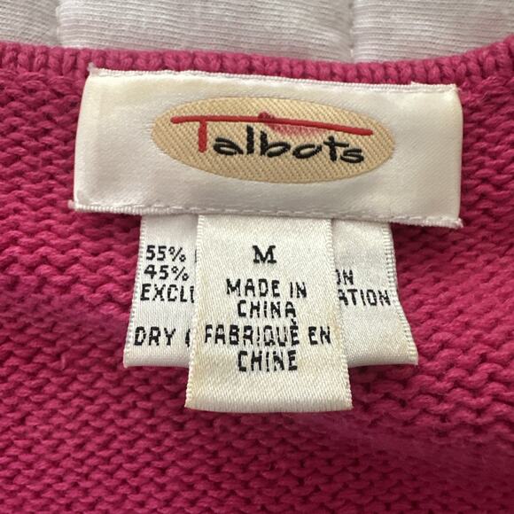 Vintage Talbots Sweater Womens Medium Pink Cardigan Embroidered Preppy Cottage - Picture 6 of 11